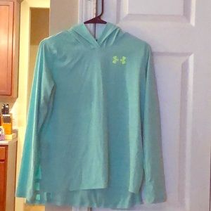 Teal Under Armour hooded long sleeve tee